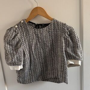 Zara Monochrome Textured Puff Sleeve Blouse